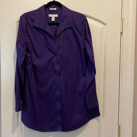 Chico’s no-iron long sleeve tunic in Royal Purple. - Picture 1 of 3